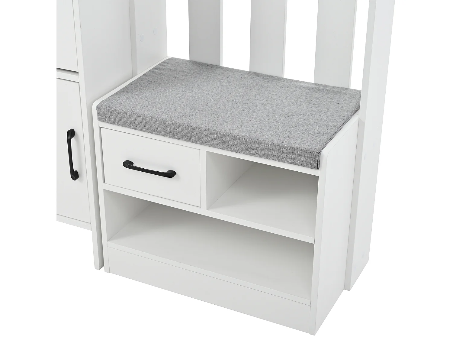 Zestaw wieszakowy do przedpokoju 110x35x175.5 cm - Szafa na buty i ławka na buty - haki i panel perforowany - Biały