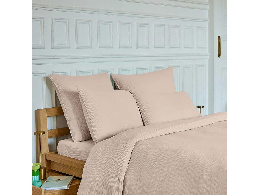 Habitat - Taie d'oreiller en double gaze de coton - 65 x 65 cm - Rose poudré - Arielle