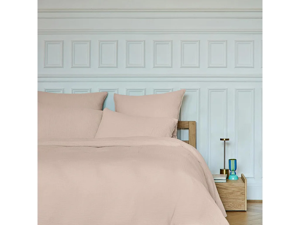 Habitat - Taie d'oreiller en double gaze de coton - 65 x 65 cm - Rose poudré - Arielle