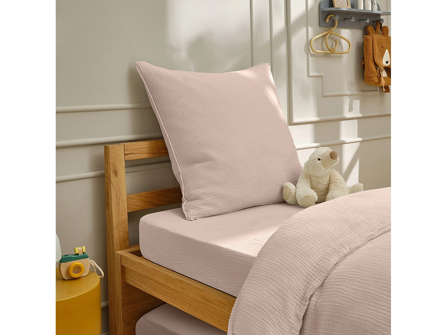 Taie d'oreiller en double gaze de coton - 65 x 65 cm - Rose poudré