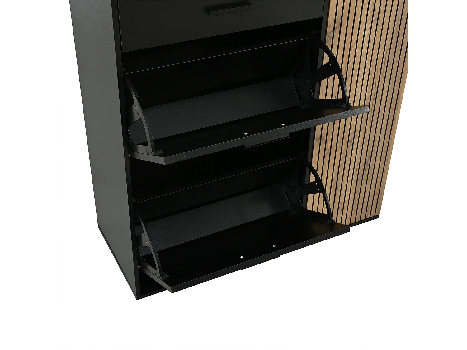 Garderobenset für den Eingangsbereich - 2 Schuhschränke - Kleiderstange und 4 Haken - Spiegel - Natur + Schwarz