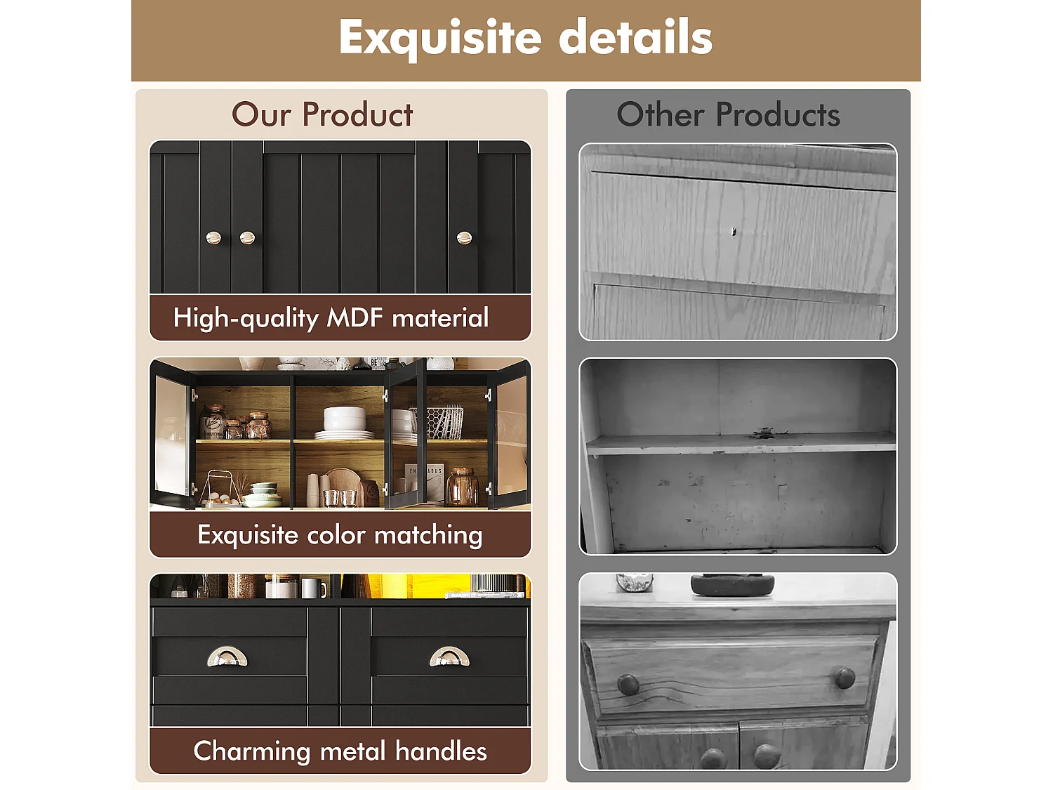 Nowoczesny kredens kuchenny 140x40x175cm - 6 drzwi + 3 szuflady + 9 półek - meble wysokie - z oświetleniem LED - Czarny