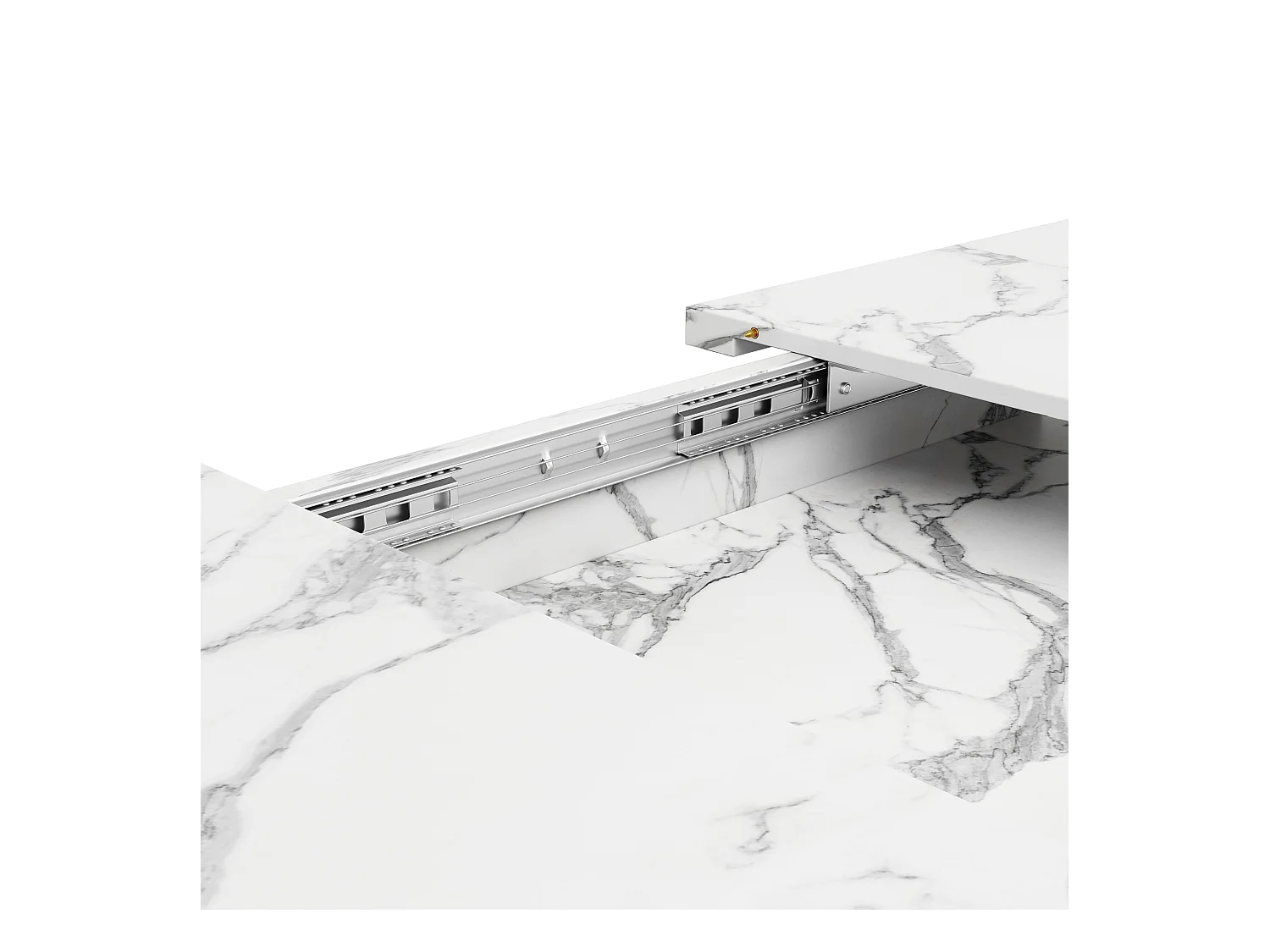 Table à manger extensible 160x80x66 cm - 6 personnes - pieds de table en forme d'étoile - plateau de table imitation marbre - Blanc