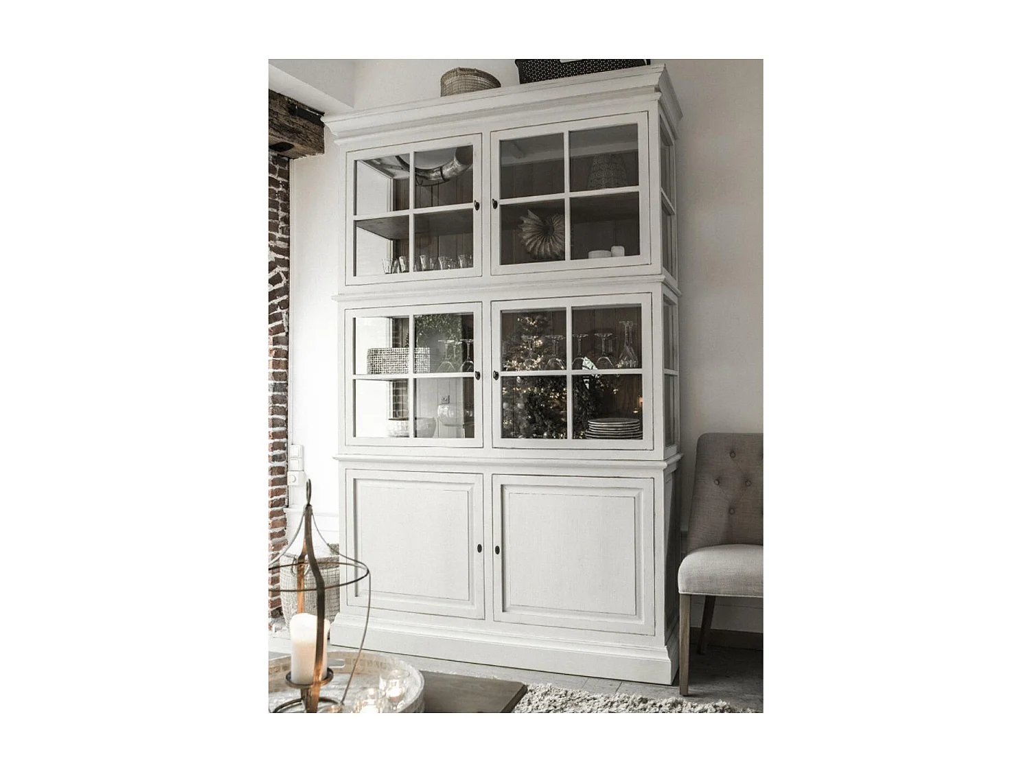 Caisson blanc 2 portes vitrées Bois Massif Blanc - Manoir Interior's