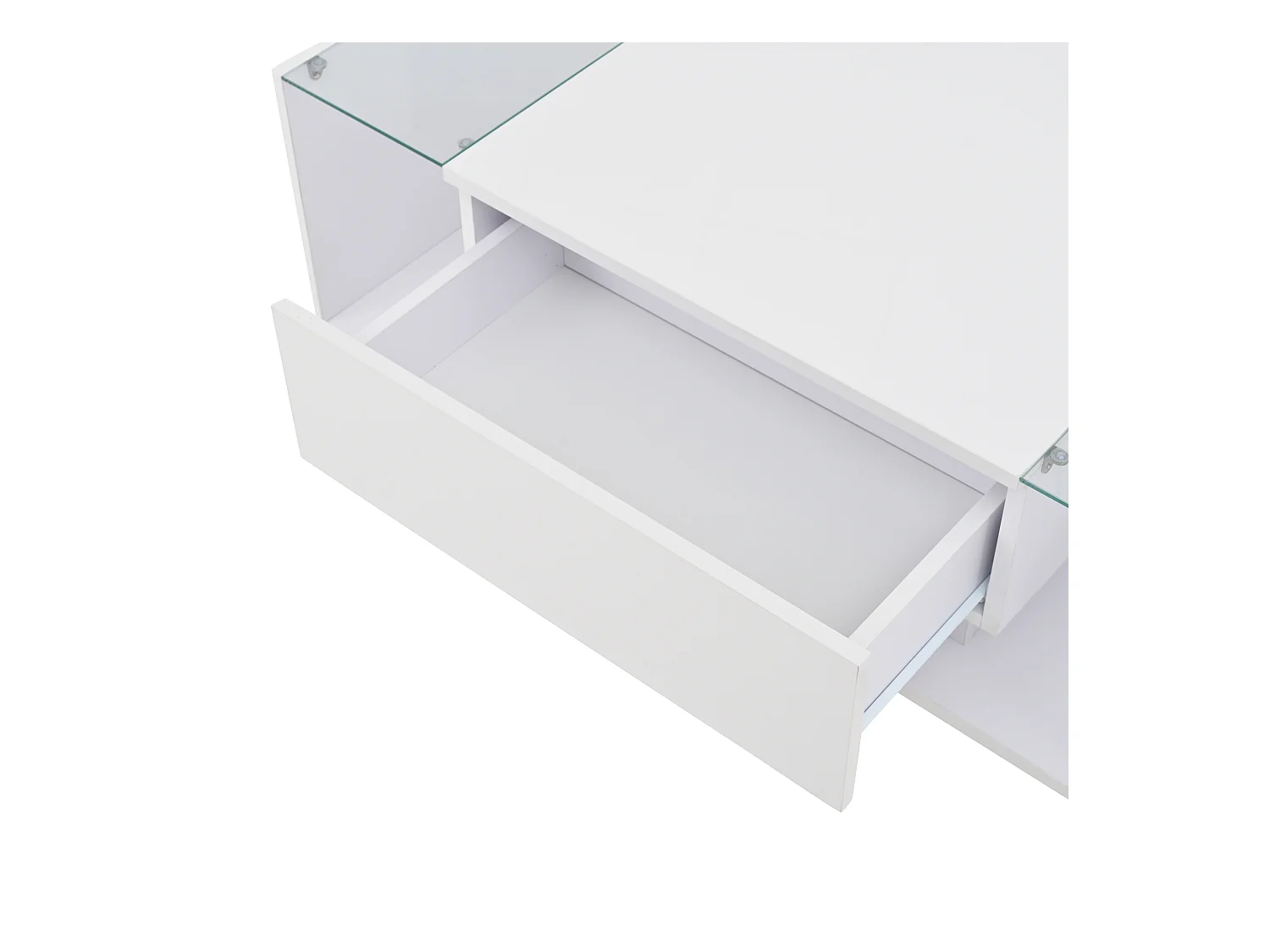 Hoogglans salontafel 100x50x31 cm - 1 lade - met LED-verlichting - Gehard glas - Wit