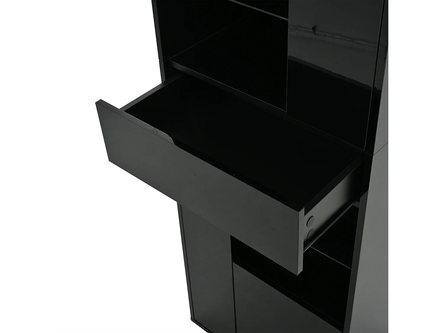 Vitrine haute brillance 55x38x170 cm - 1 tiroir et 4 portes - avec éclairage LED - Noir