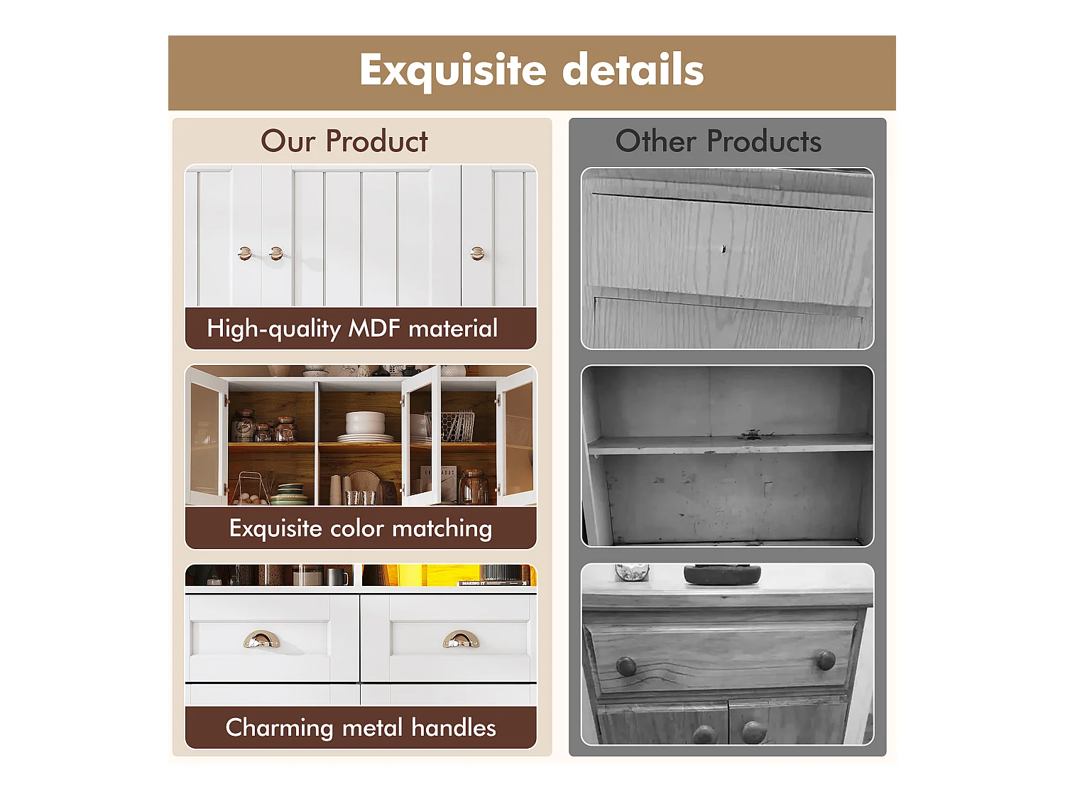 Moderne Küchenbuffet 140x40x175cm - 6 Türen + 3 Schubladen + 9 Regalbretter - Hochmöbel - mit LED-Beleuchtung - Weiß