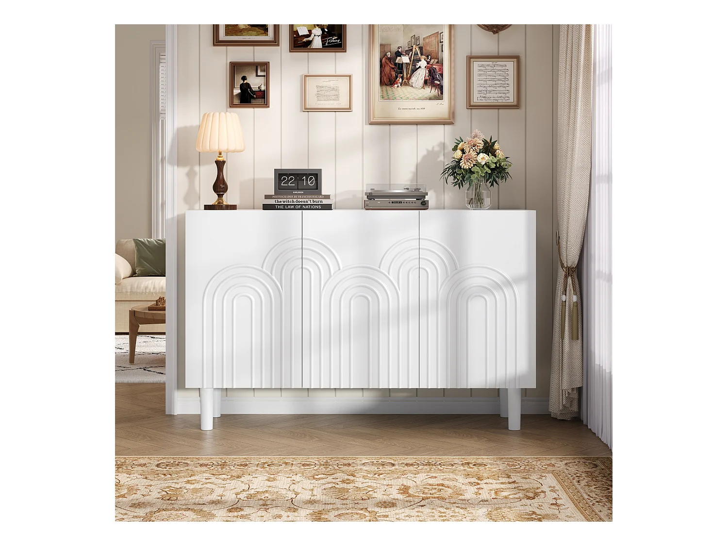 Buffet 120x38,5x79 cm - avec 3 portes - Étagères réglables - MDF - Blanc