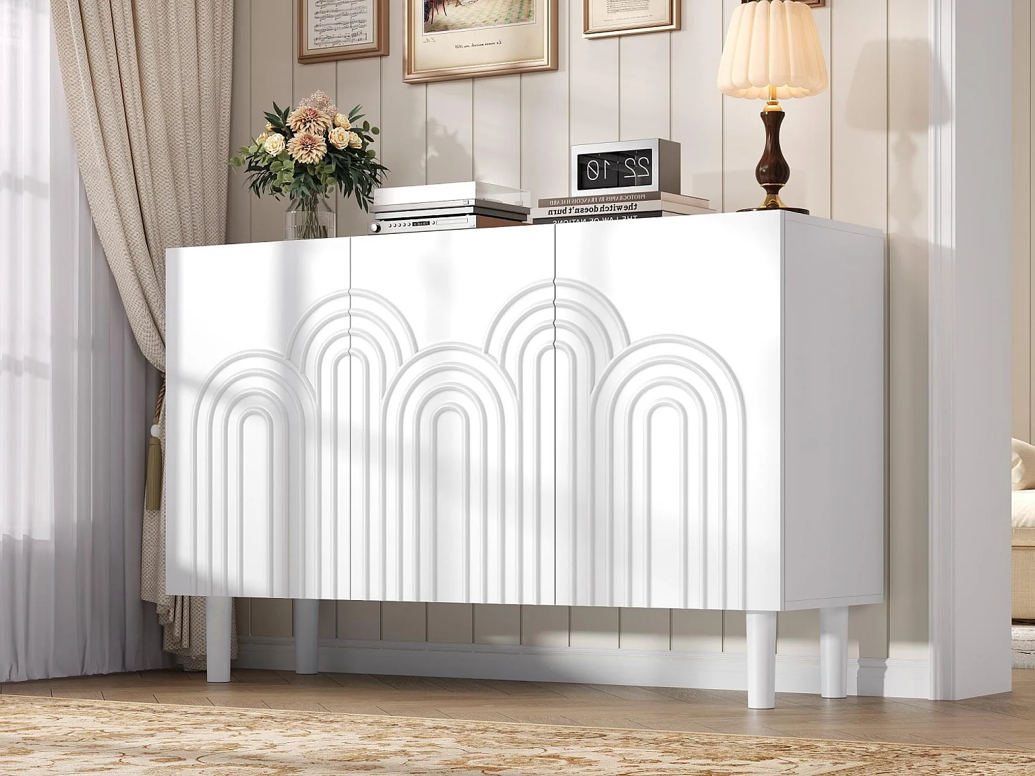 Credenza 120x38,5x79 cm - con 3 ante - Ripiani regolabili - MDF - Bianco