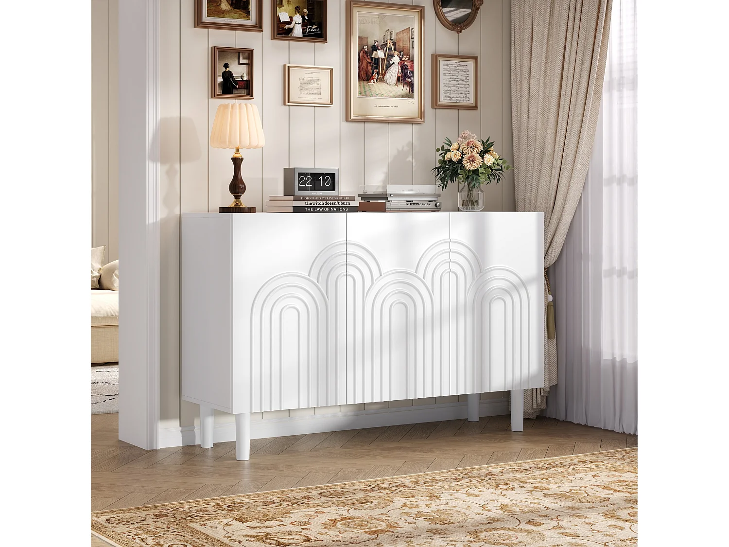 Credenza 120x38,5x79 cm - con 3 ante - Ripiani regolabili - MDF - Bianco