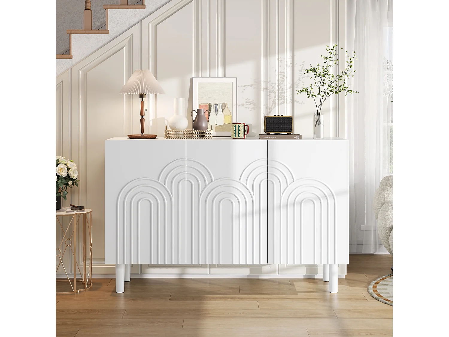 Credenza 120x38,5x79 cm - con 3 ante - Ripiani regolabili - MDF - Bianco