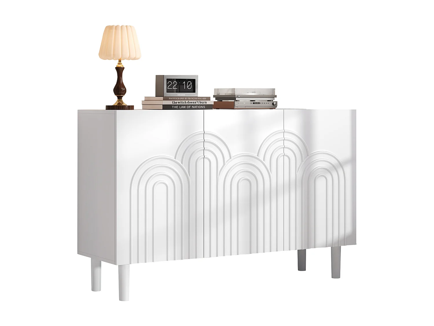Credenza 120x38,5x79 cm - con 3 ante - Ripiani regolabili - MDF - Bianco