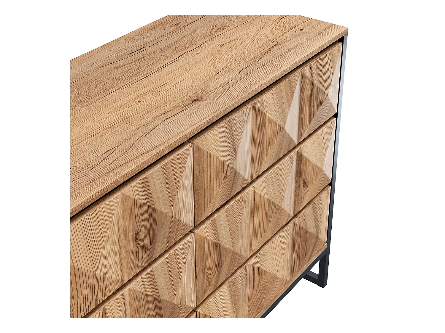 Buffet 120x40x80 cm - avec 6 tiroirs - Pieds en métal - MDF+Panneaux de particules - Naturel + Noir