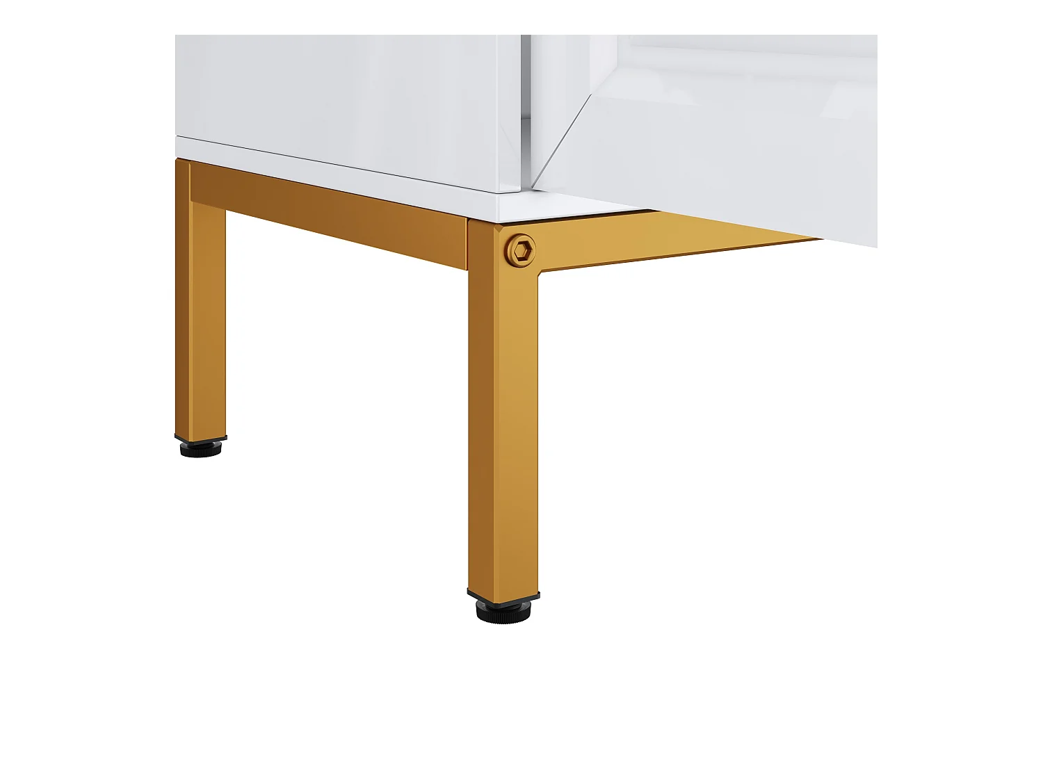 Buffet 140x40x80cm - 4 portes - avec étagères réglables - Blanc + Or