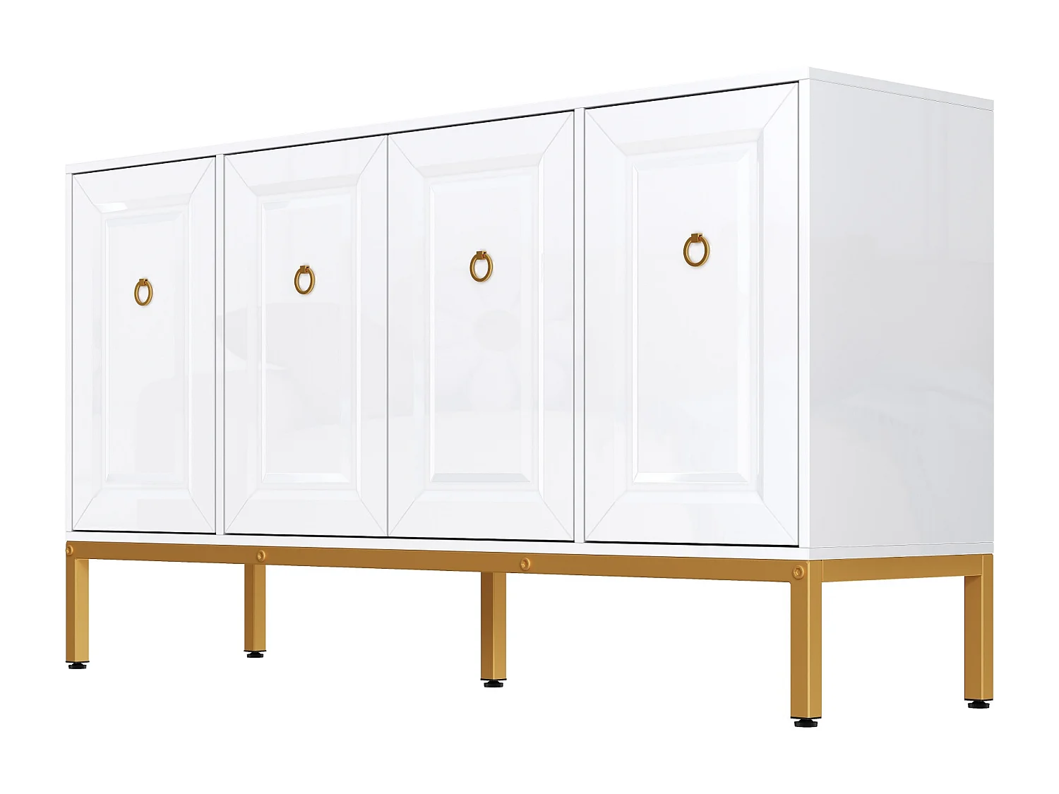 Buffet 140x40x80cm - 4 Türen - mit verstellbaren Regalen - Weiß + Gold