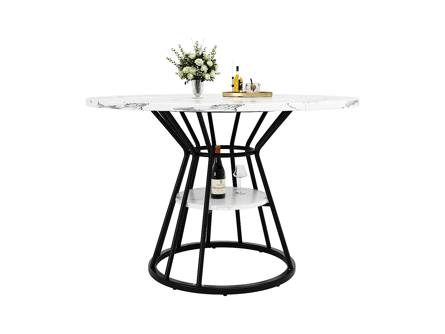 Runder Esstisch - Küchentisch - 100x100x76cm - Metallfüße - Moderner Stil - Marmormuster - schwarz