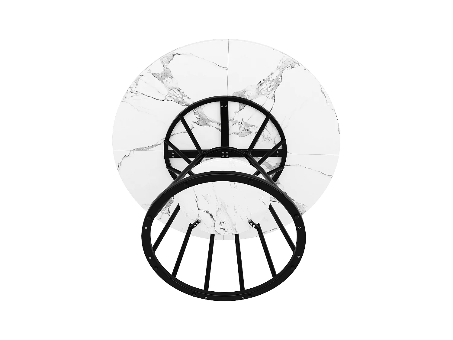 Runder Esstisch - Küchentisch - 100x100x76cm - Metallfüße - Moderner Stil - Marmormuster - schwarz