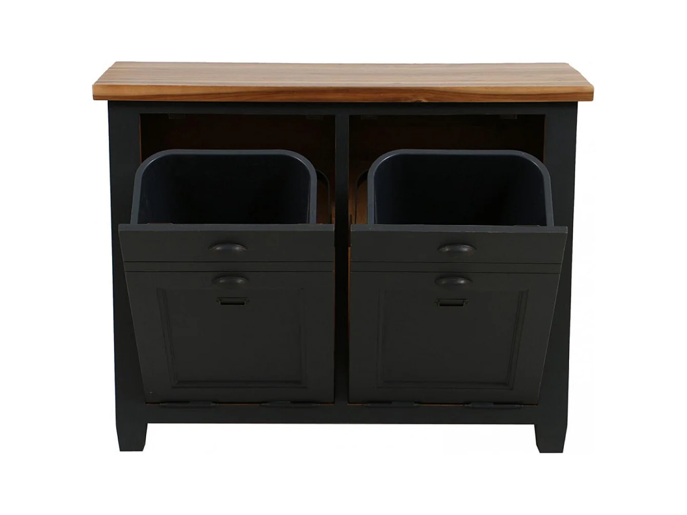 Meuble de cuisine bas poubelles intégrées Bois Noir - Brocante Interior's