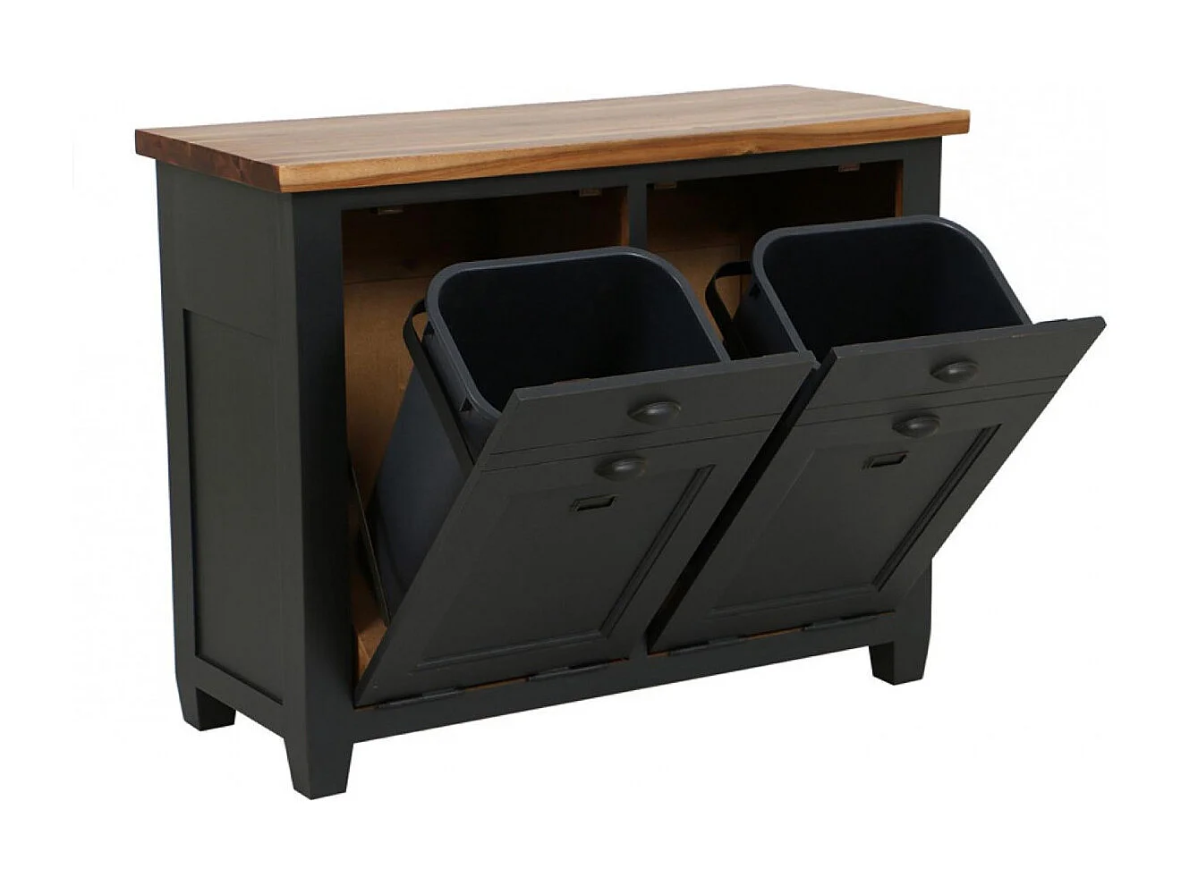 Meuble de cuisine bas poubelles intégrées Bois Noir - Brocante Interior's