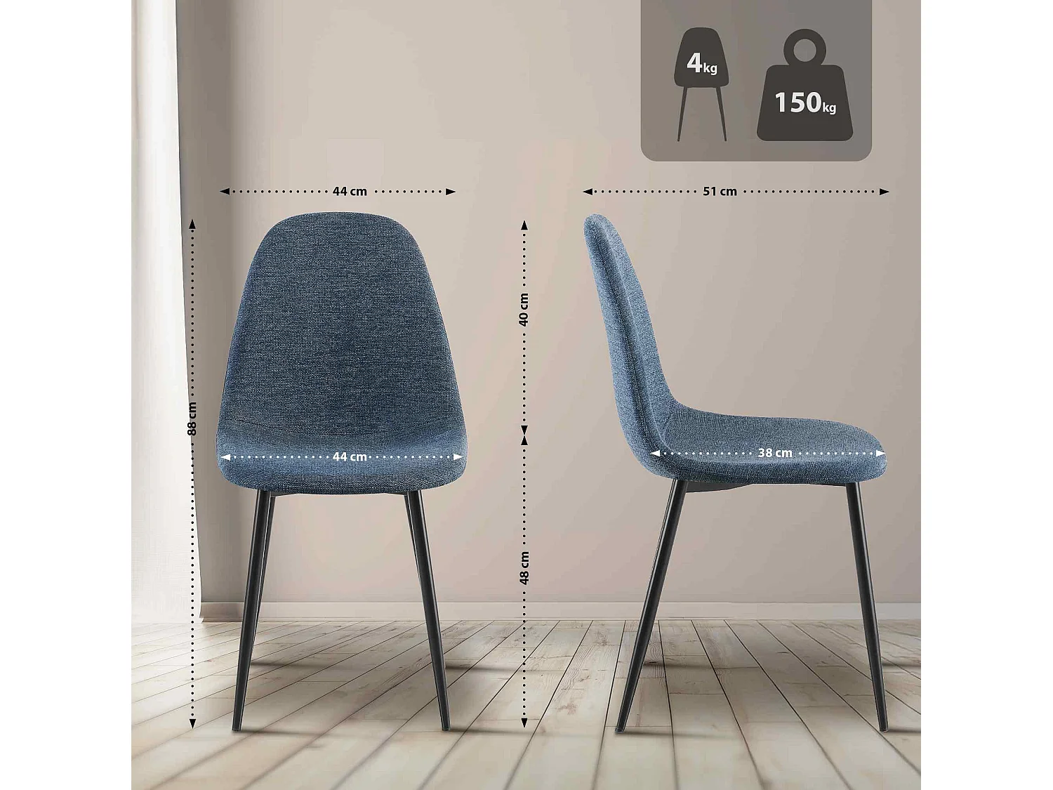 chaise salle à manger - Tissu - Bleu foncé - Napier