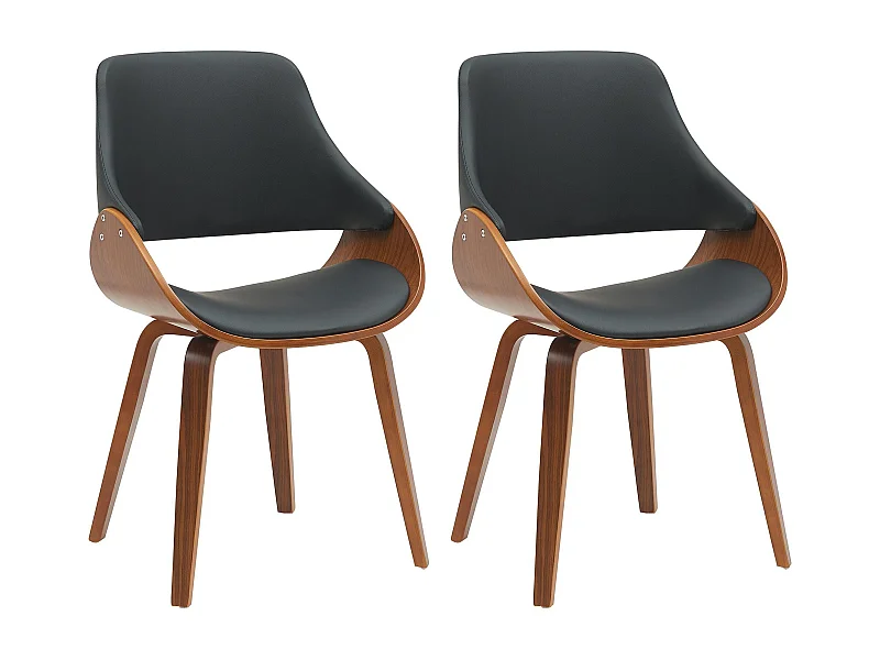 Lot de 2  chaise salle à manger - Similicuir - Noyer / Noir - Vangale