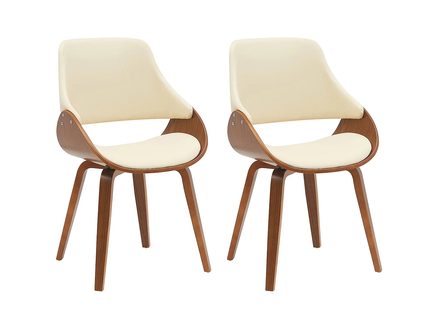 Lot de 2  chaise salle à manger - Similicuir - Noyer / Crème - Vangale