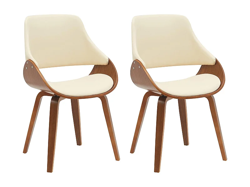 Lot de 2  chaise salle à manger - Similicuir - Noyer / Crème - Vangale