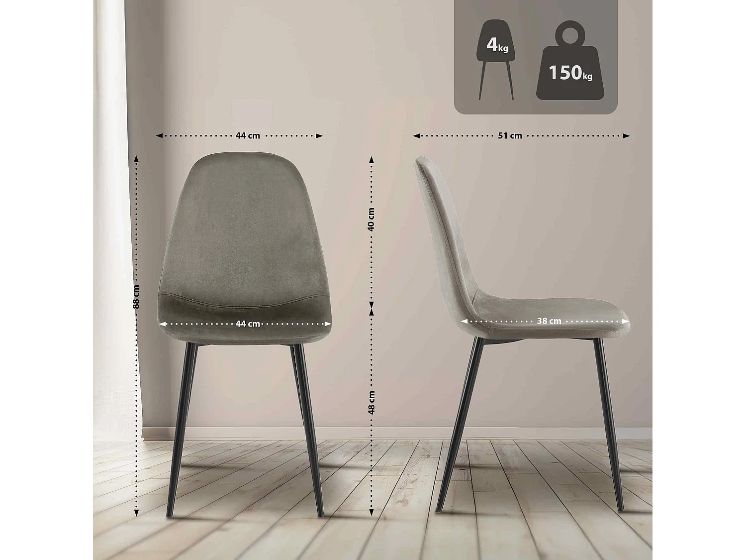 chaise salle à manger - Velours - Anthracite - Napier