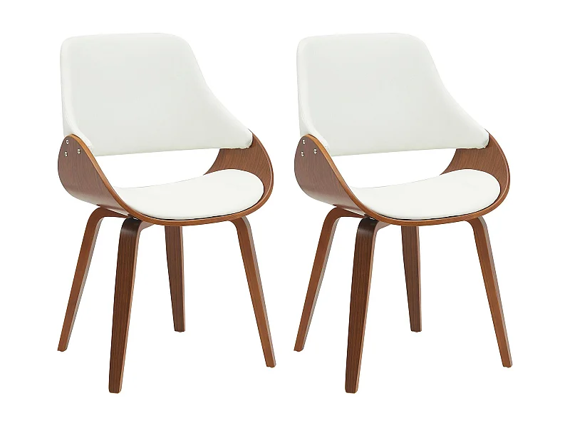 Lot de 2  chaise salle à manger - Similicuir - Noyer / Blanc - Vangale
