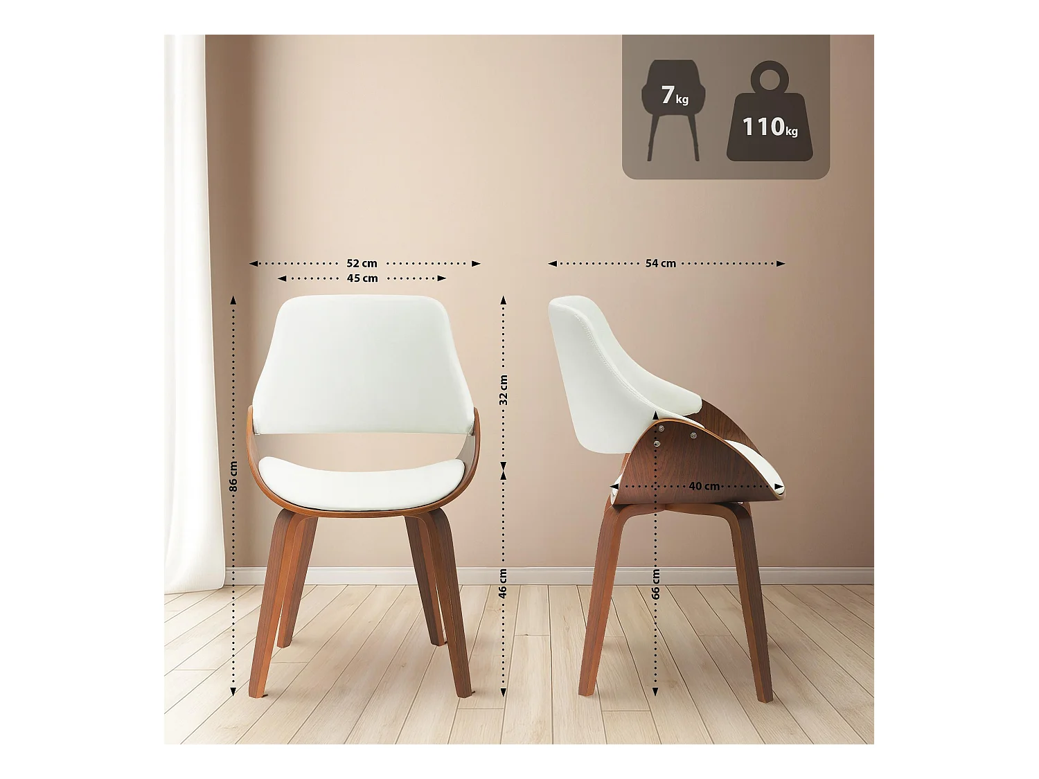 Lot de 2  chaise salle à manger - Similicuir - Noyer / Blanc - Vangale