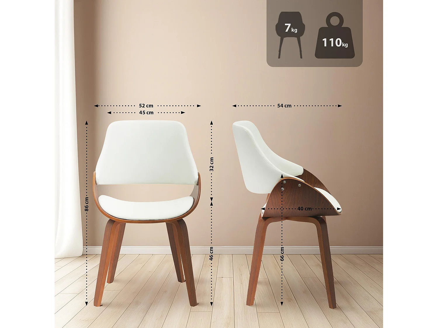 Lot de 2  chaise salle à manger - Similicuir - Noyer / Blanc - Vangale