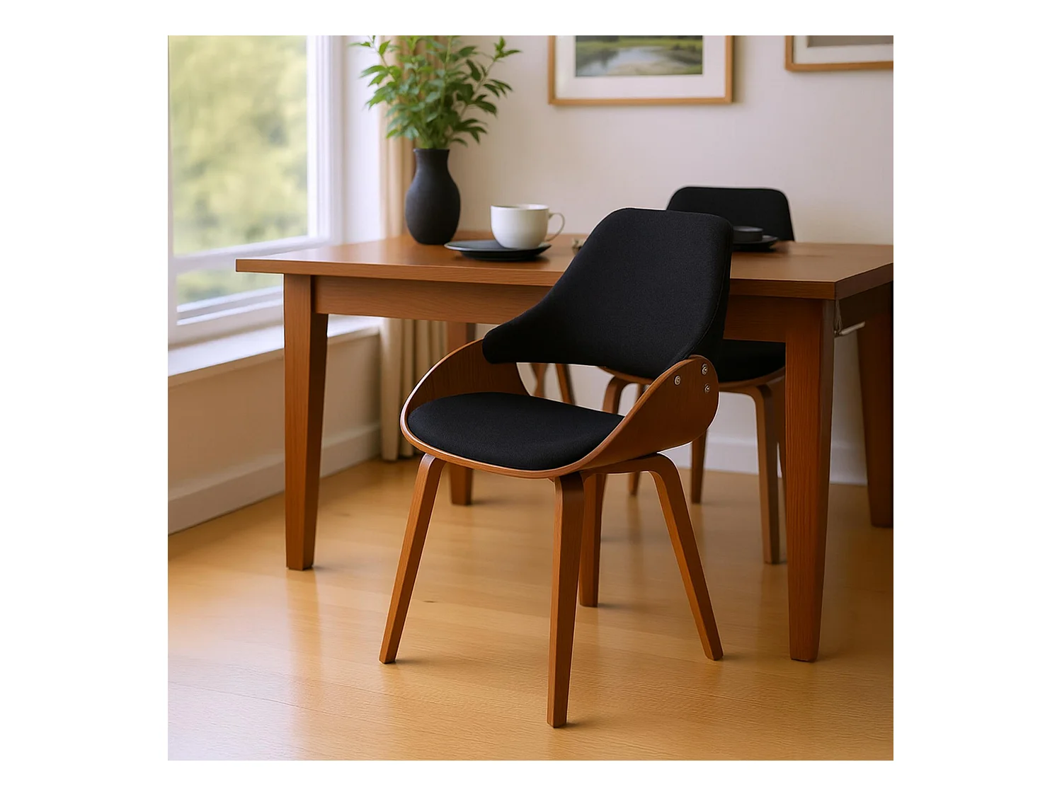 Lot de 2  chaise salle à manger - Tissu - Noyer / Noir - Vangale