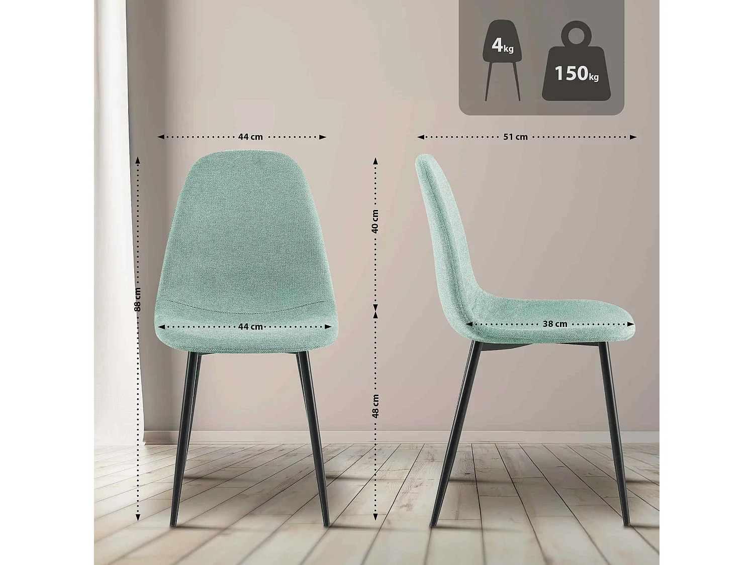 chaise salle à manger - Tissu - Vert clair - Napier