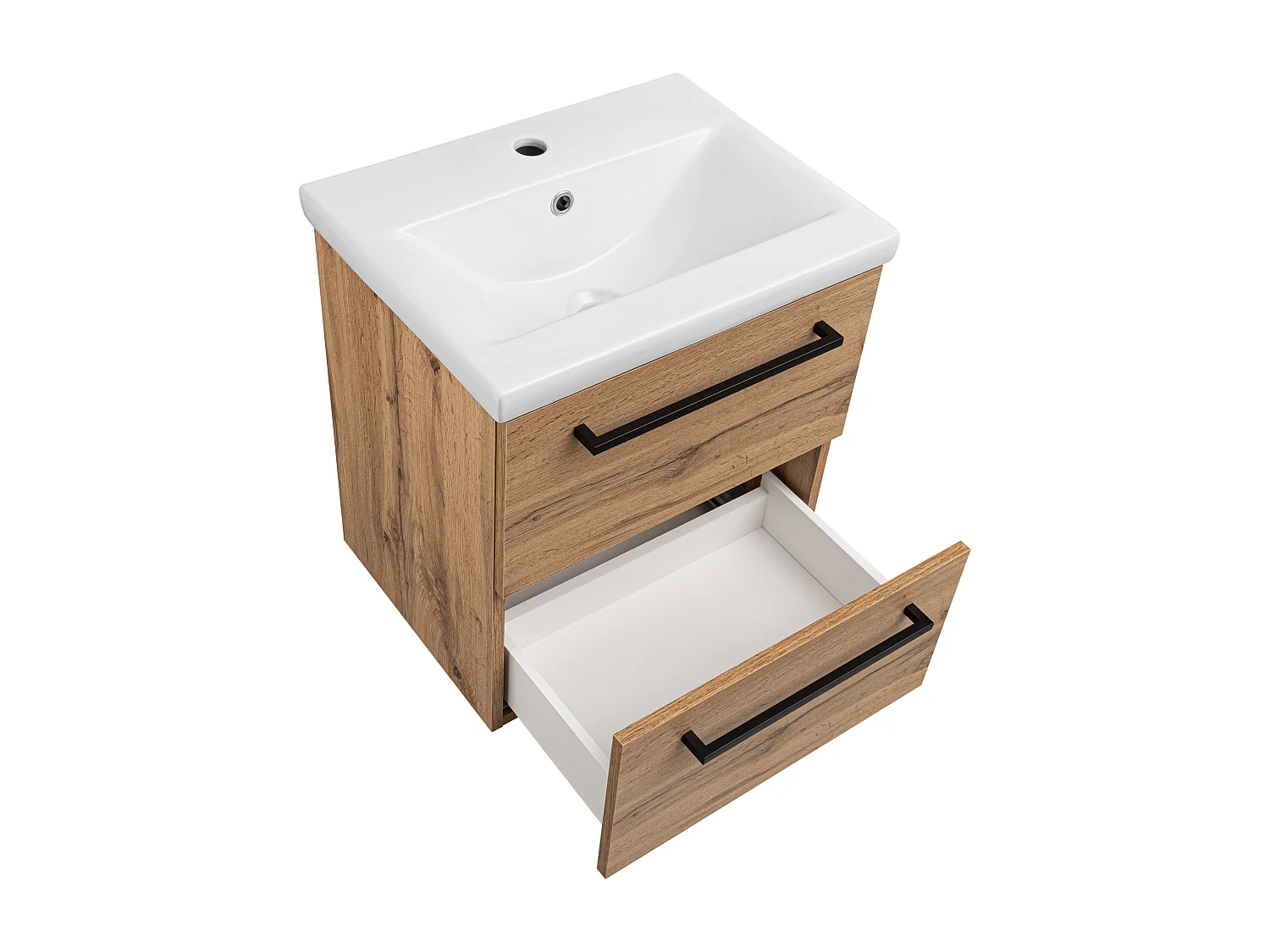 Badezimmerset 50cm Schrank mit Waschbecken Hohschrank Eiche Wotan Aster