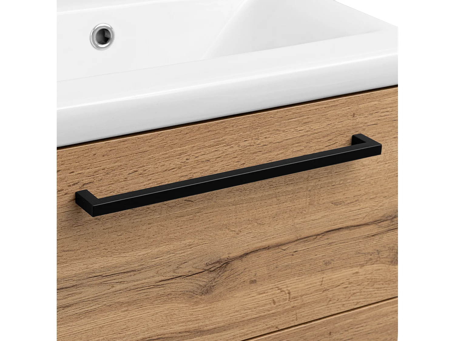 Badezimmerset 50cm Schrank mit Waschbecken Hohschrank Eiche Wotan Aster