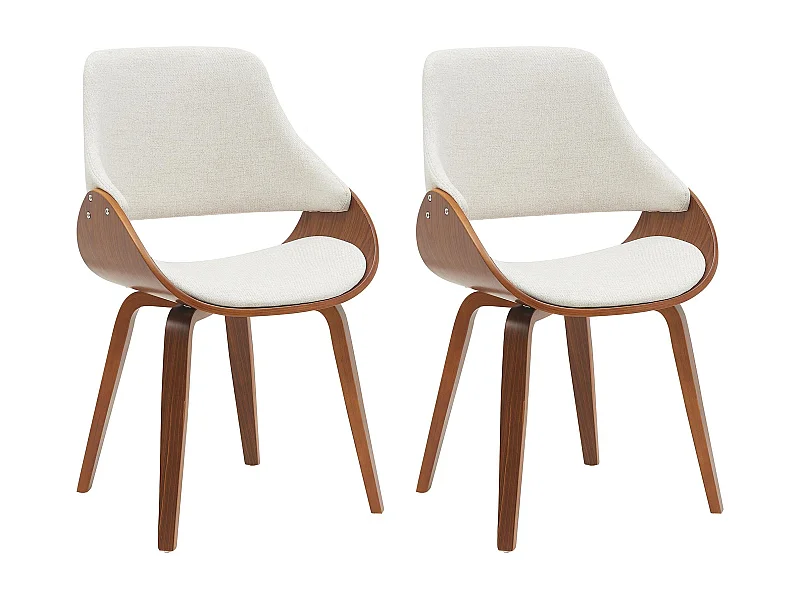 Lot de 2  chaise salle à manger - Tissu - Noyer / Crème - Vangale