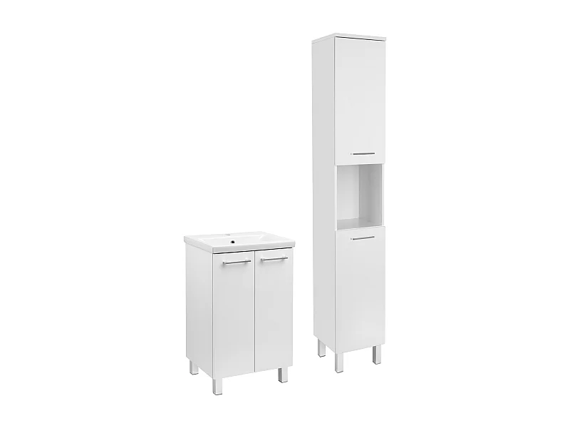 Ensemble de salle de bain blanc sur pied 50 cm Meuble avec lavabo Colonne Pas cher