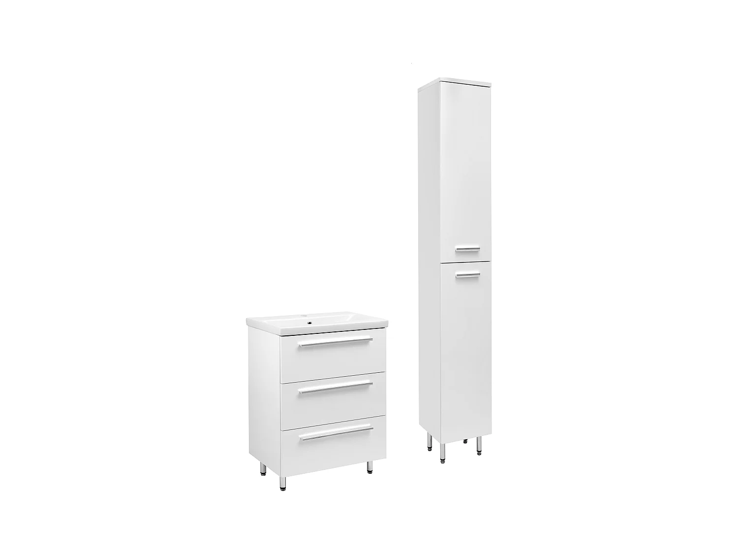 Weißes Badezimmer-Set Stehender 60cm Schrank mit Waschbecken Hochsrank