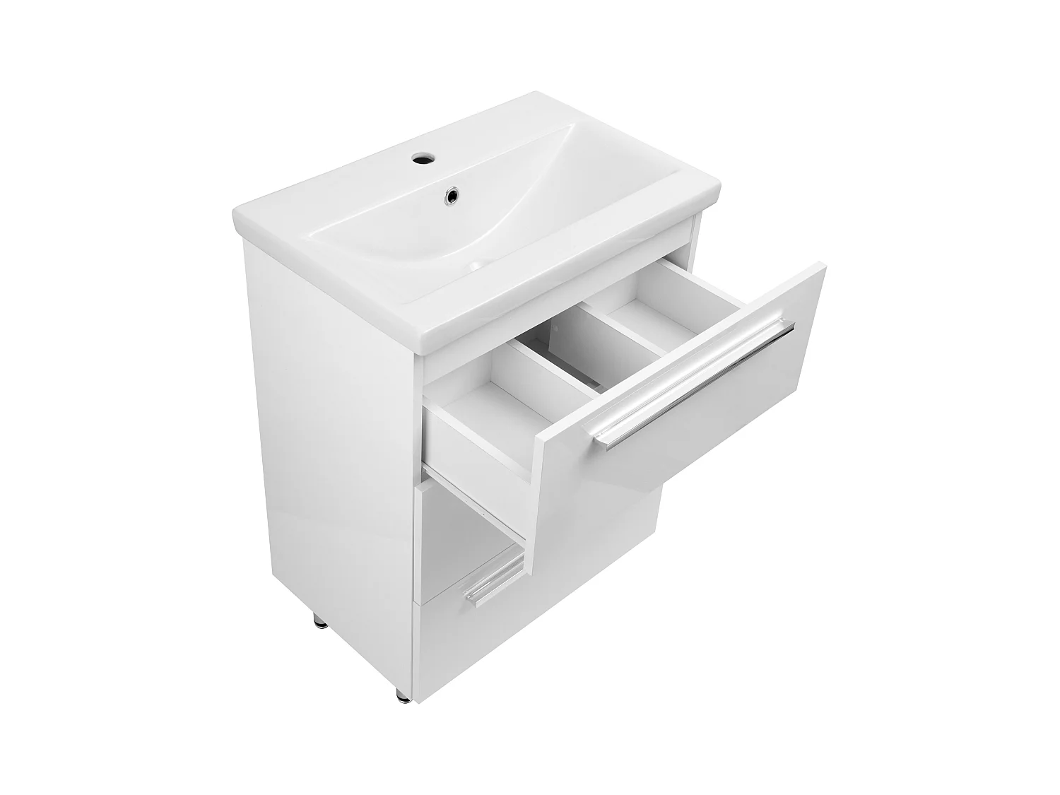 Weißes Badezimmer-Set Stehender 60cm Schrank mit Waschbecken Hochsrank