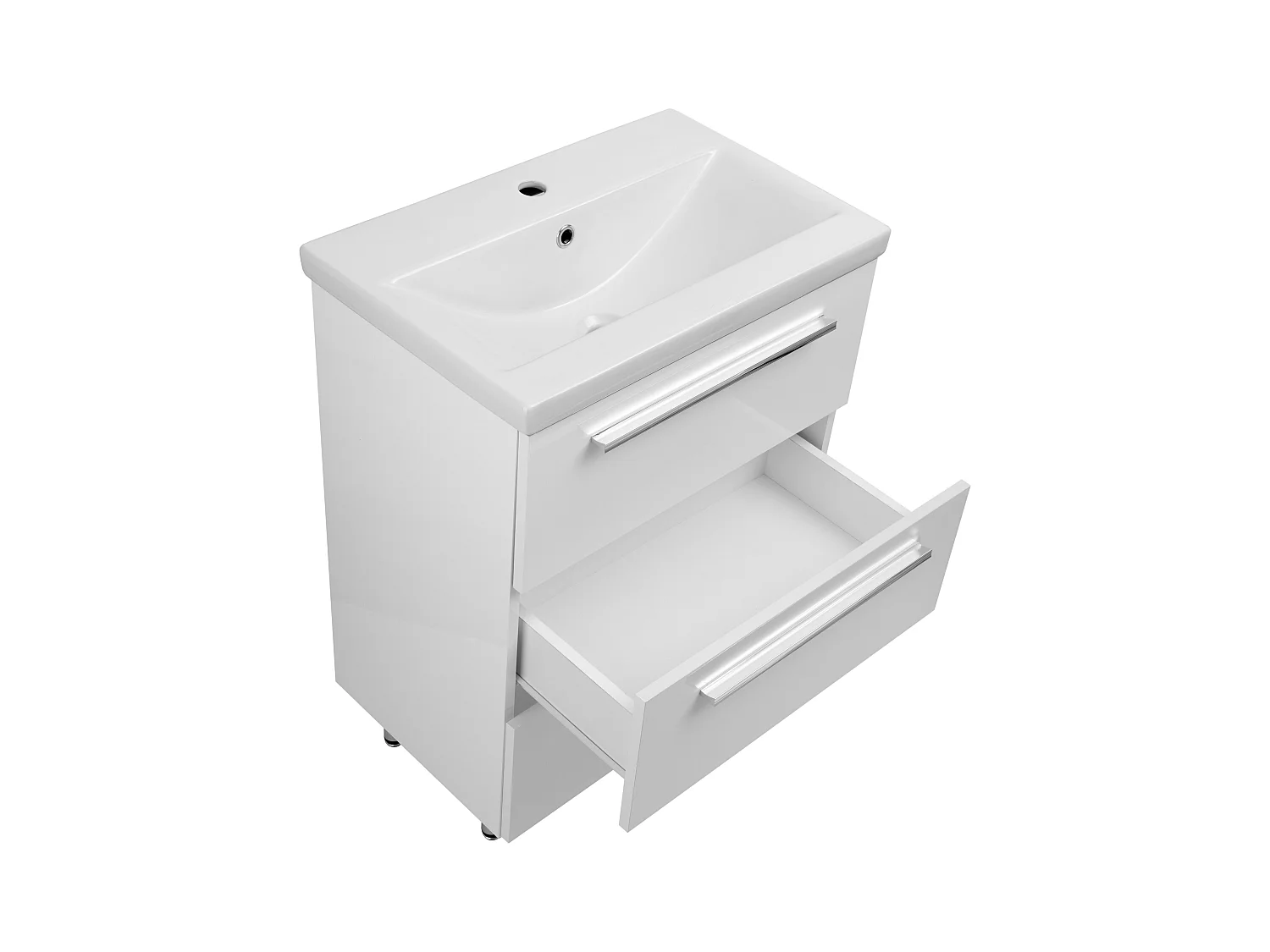 Weißes Badezimmer-Set Stehender 60cm Schrank mit Waschbecken Hochsrank