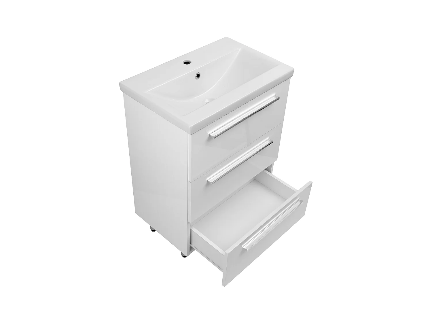 Weißes Badezimmer-Set Stehender 60cm Schrank mit Waschbecken Hochsrank