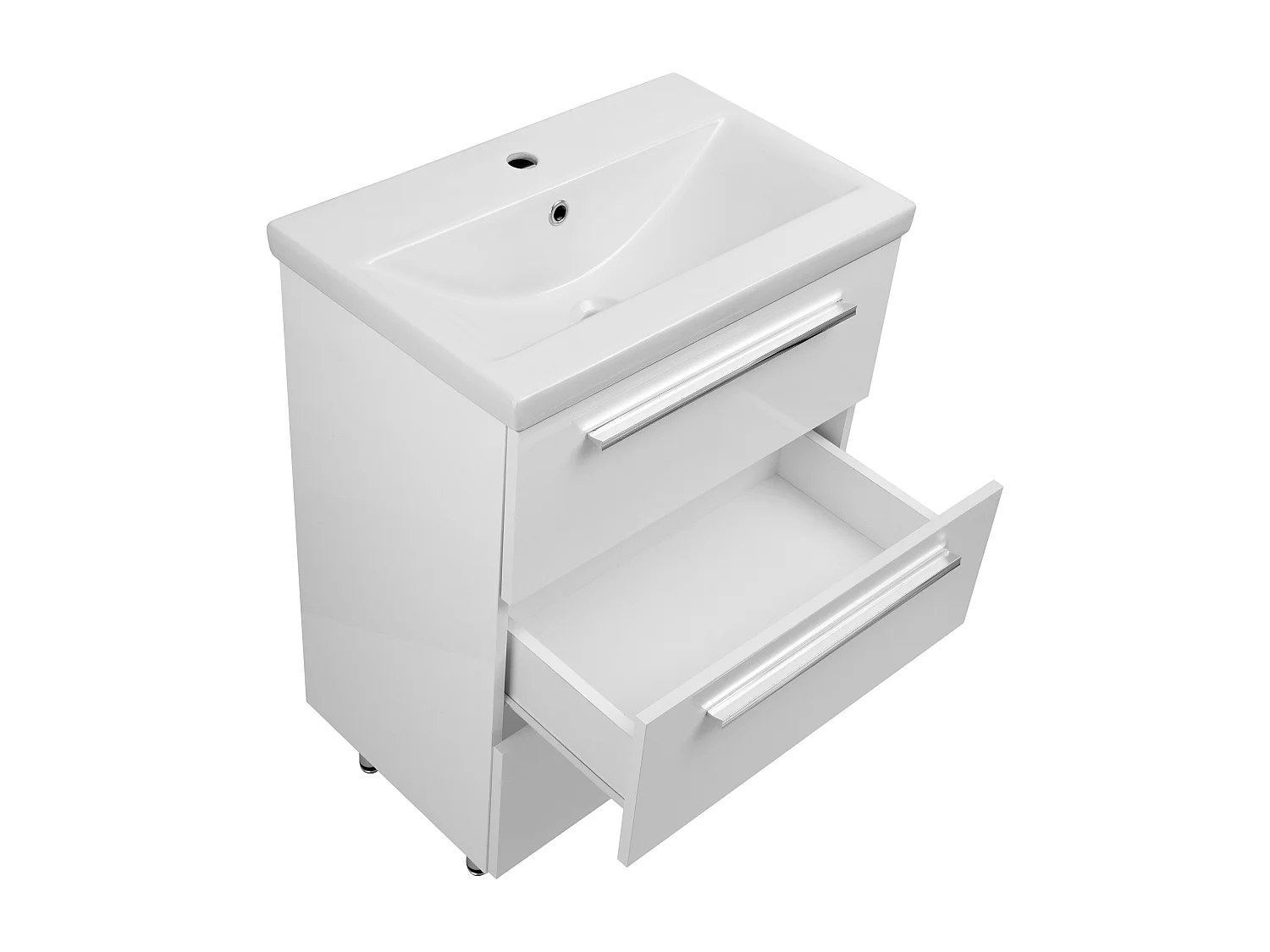 Weißes Badezimmer-Set Stehender 60cm Schrank mit Waschbecken Hochsrank