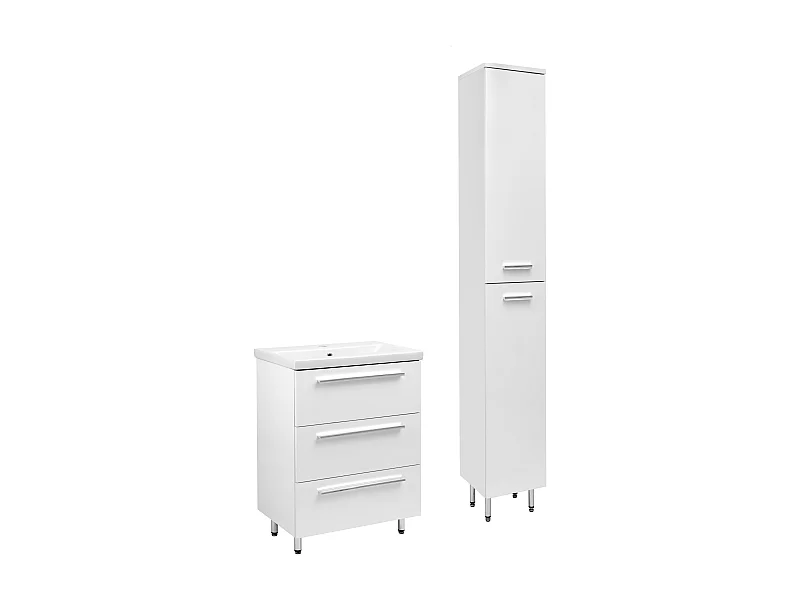 Weißes Badezimmer-Set Stehender 60cm Schrank mit Waschbecken Hochsrank