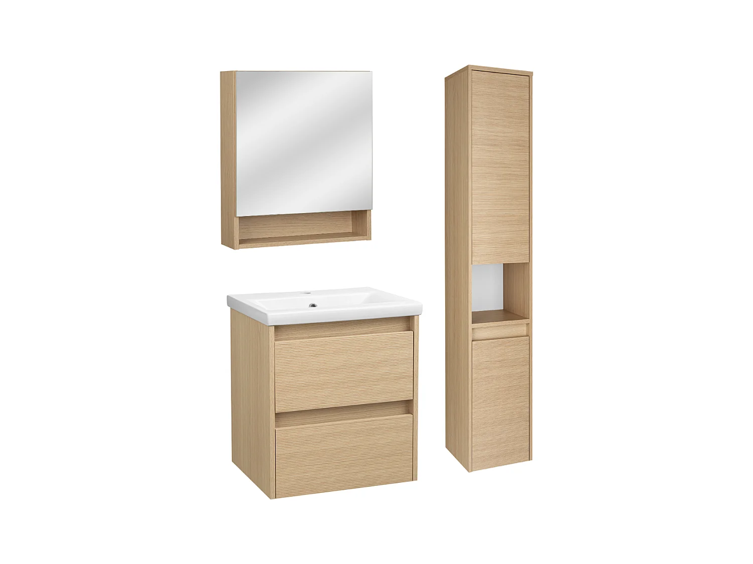 Zestaw do Łazienki 50cm Szafka z Umywalką Słupek Szafka z Lustrem Ryflowane Fronty Aria