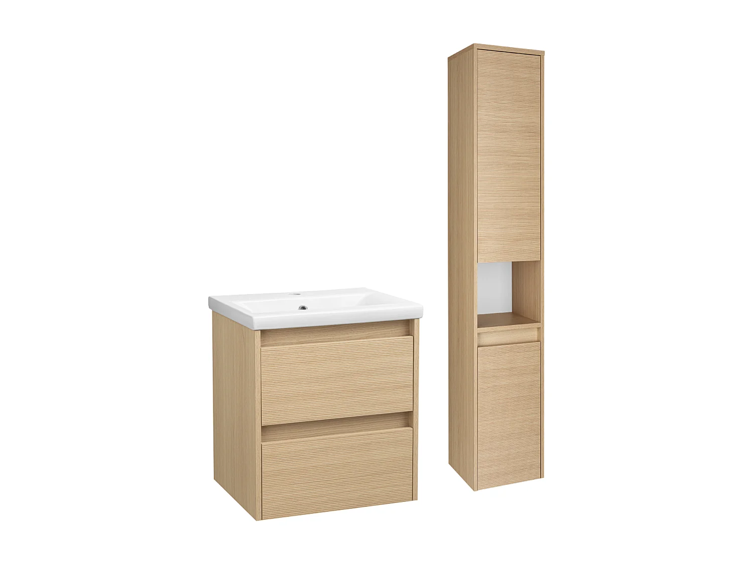 Conjunto para baño 50 cm Armario con lavabo Columna Frentes ranurados Aria