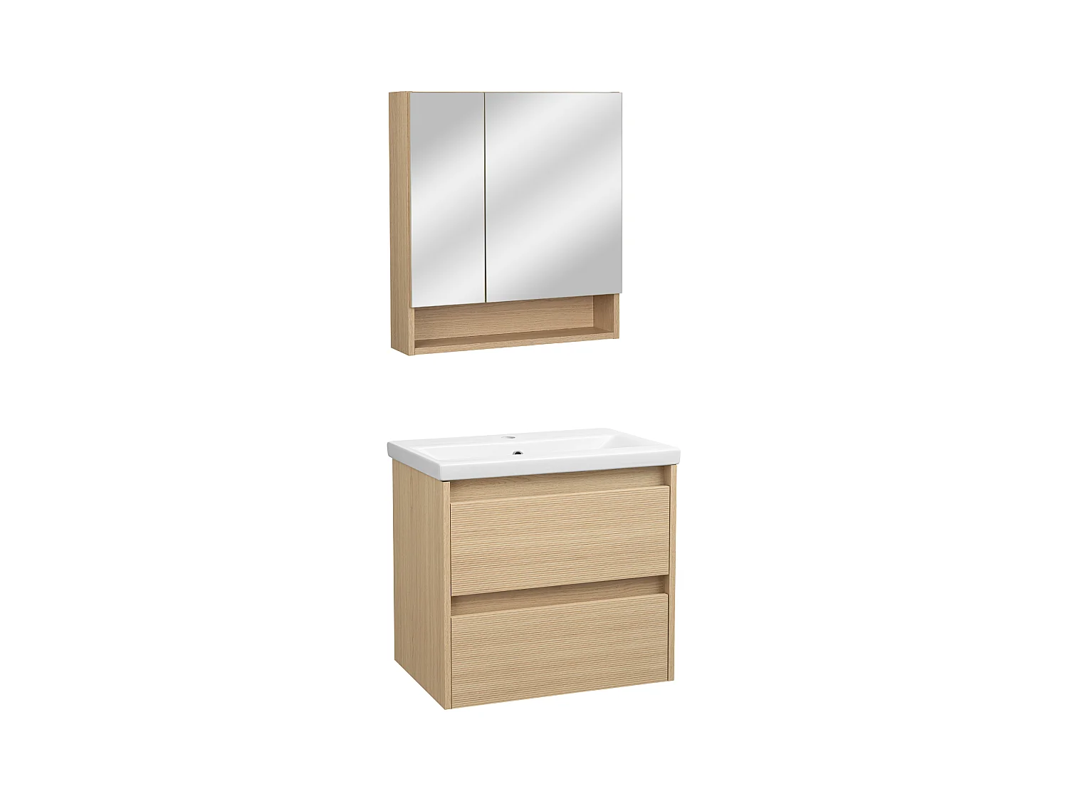 Badkamerset 60 cm Kast met wastafel Kast met spiegel Geribbelde fronten Aria