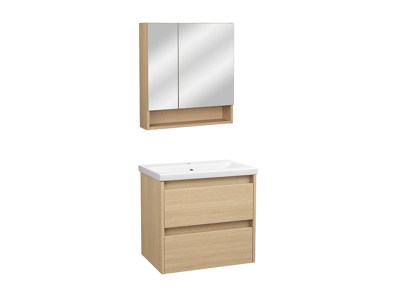 Set per bagno 60 cm Mobile con lavabo Mobile con specchio Frontali scanalati Aria