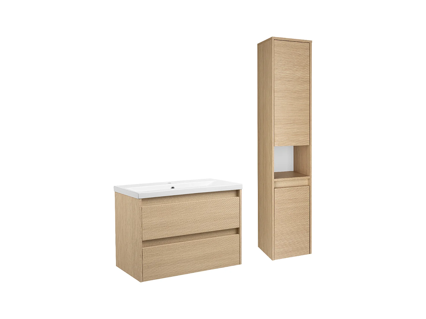 Ensemble pour salle de bain 80 cm Meuble avec lavabo Colonne Façades rainurées Aria