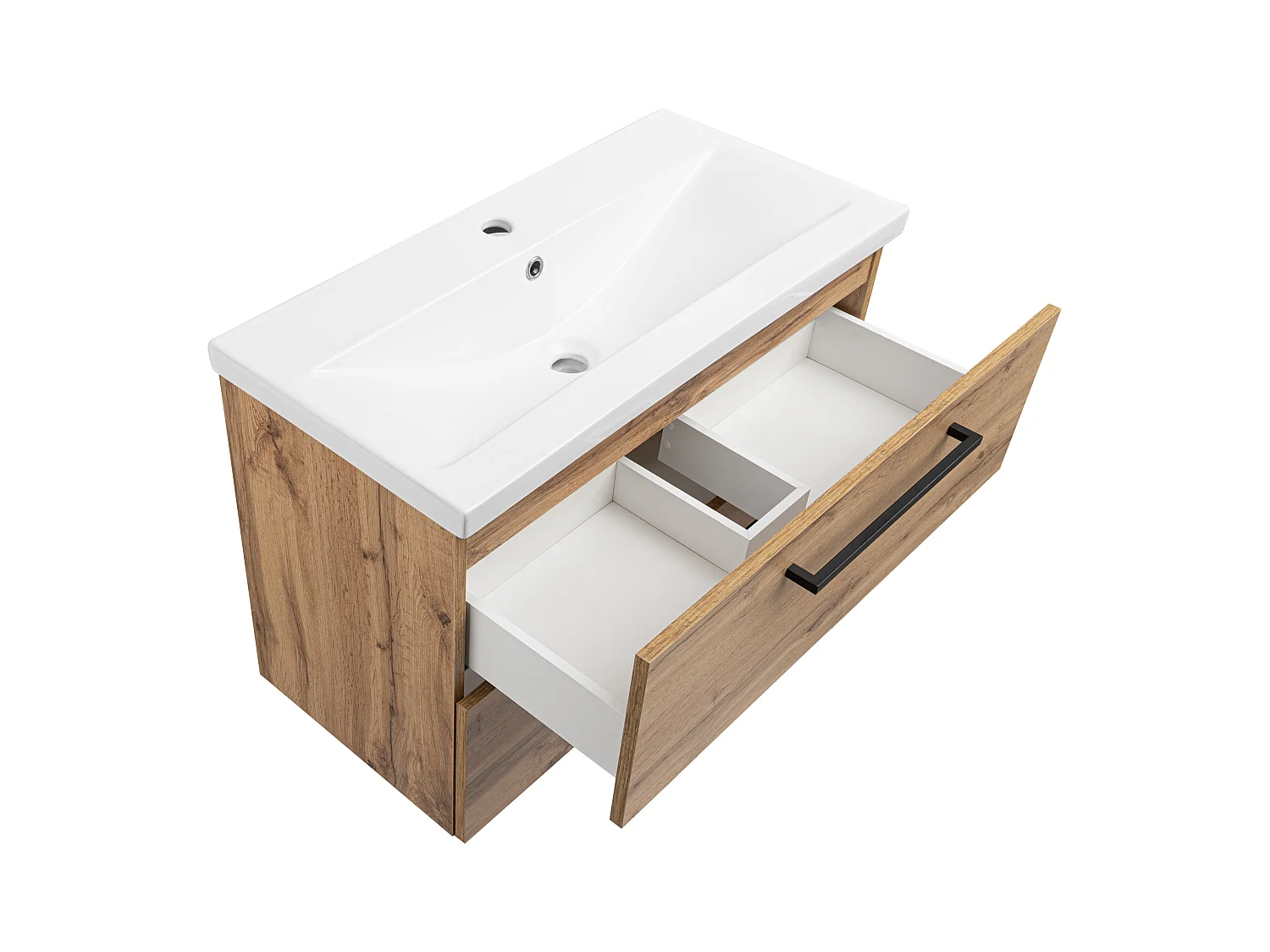 Ensemble pour salle de bain 80 cm Meuble avec lavabo Colonne haute Chêne Wotan Aster
