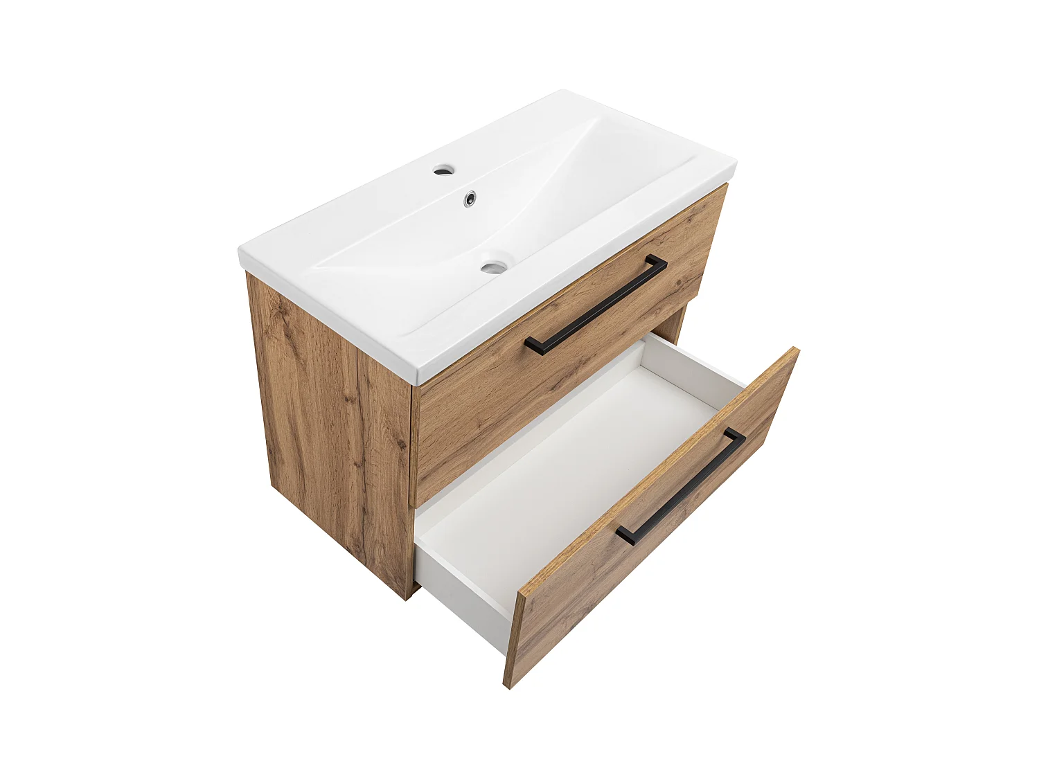 Ensemble pour salle de bain 80 cm Meuble avec lavabo Colonne haute Chêne Wotan Aster